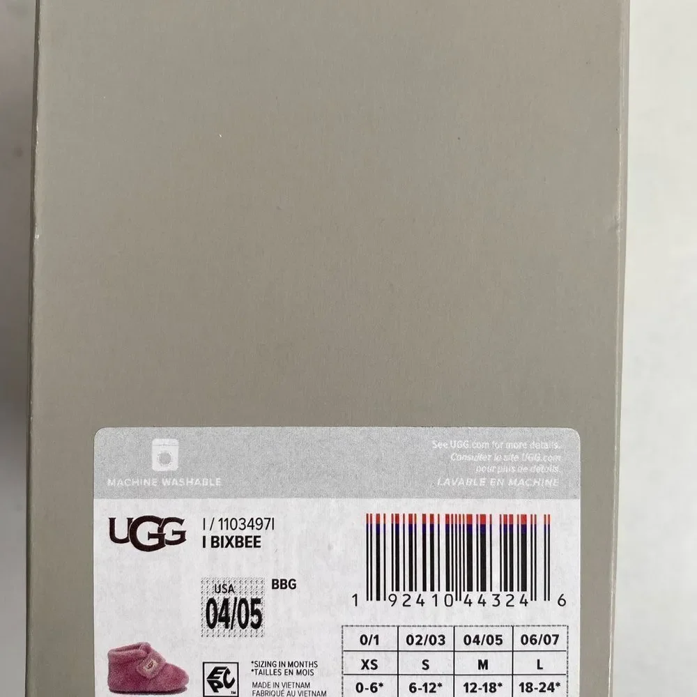 NIB UGG Bixbee Pink Baby Infant Booties - Size M - 12-18M